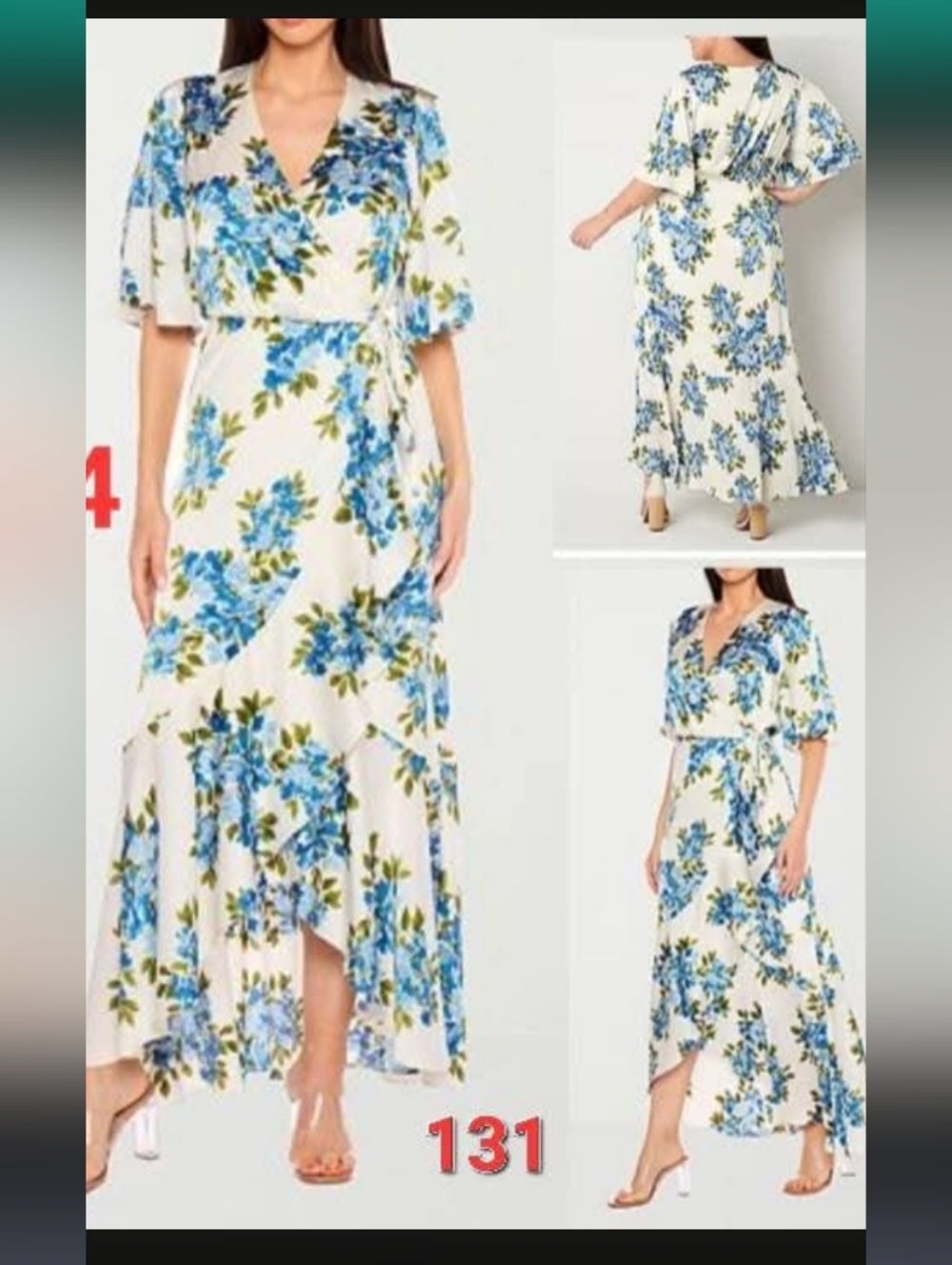 jcpenney Cream Floral High-Low Wrap Maxi Dress